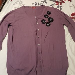 Purple w/ black flowers cardigan 3/4 sleeve